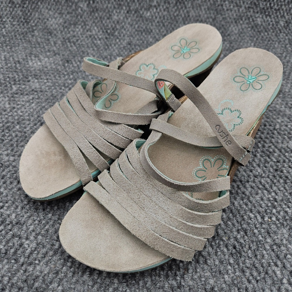 Cushe (Women's 10) Gray Sandals Weave Suede Strappy Wedge Comfort Boho Summer